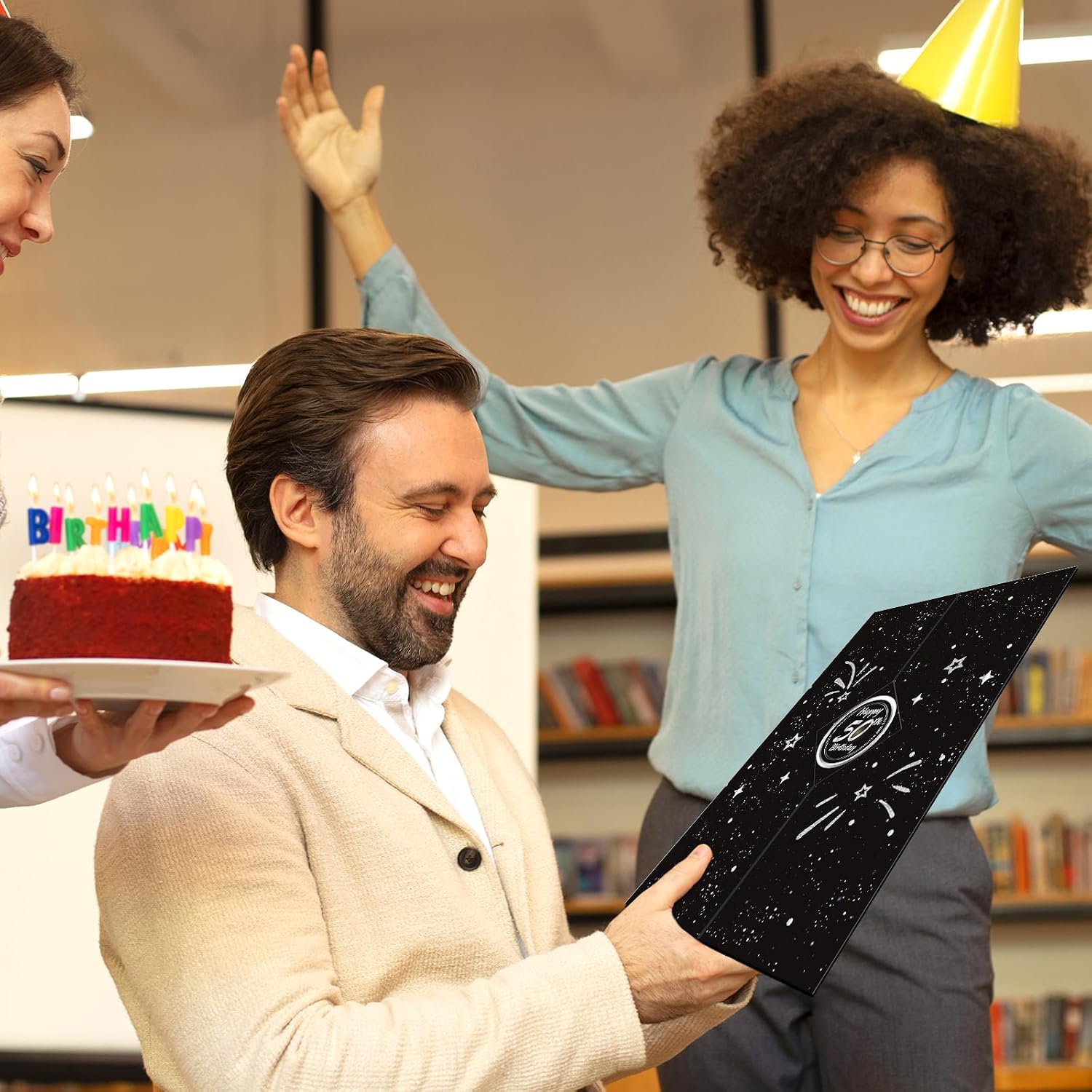 50th Birthday Party Decorations Men Women Black Silver Happy Birthday Signature Guest Book Alternative for Men Women 50th Birthday Anniversary Party Gifts Supplies Favor Decor Greeting Card Creative