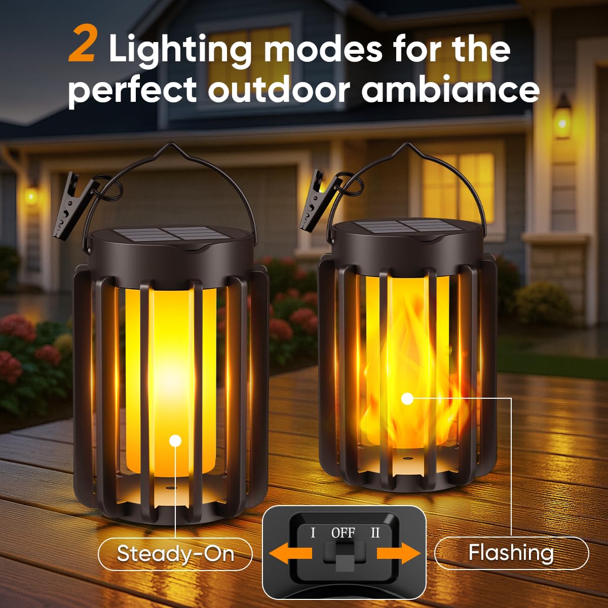 Solar Lanterns Lights for Outside Garden: 2 Pack Flickering Flame Halloween Lights with 2 Lighting Modes - Image 3