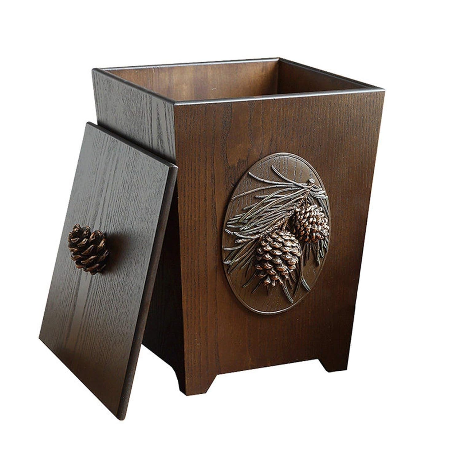 Wastepaper Basket Creative Wood Trash Can Household Hand-carved with Cover Garbage Can Shake Lid Large Wastebasket Recycling Bin