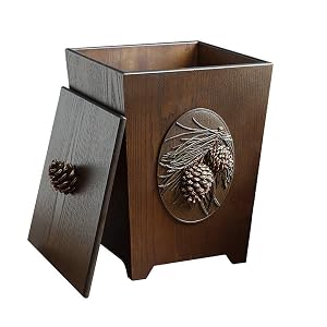 Wastepaper Basket Creative Wood Trash Can Household Hand-carved with Cover Garbage Can Shake Lid Large Wastebasket Recycling Bin