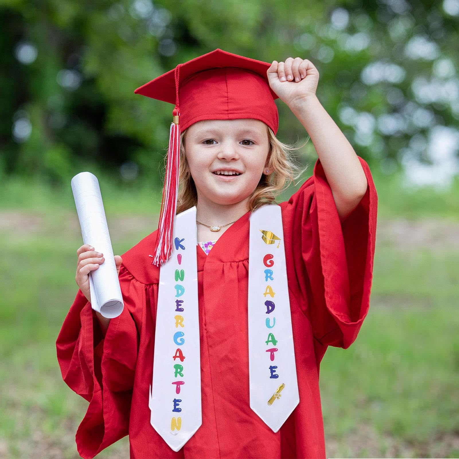 Estola de graduación 2023: lindo satén estampado para graduados de preescolar, faja con extremo en ángulo para jardín de infantes, accesorio de recuerdo conmemorativo, ropa para ceremonia escolar, buf