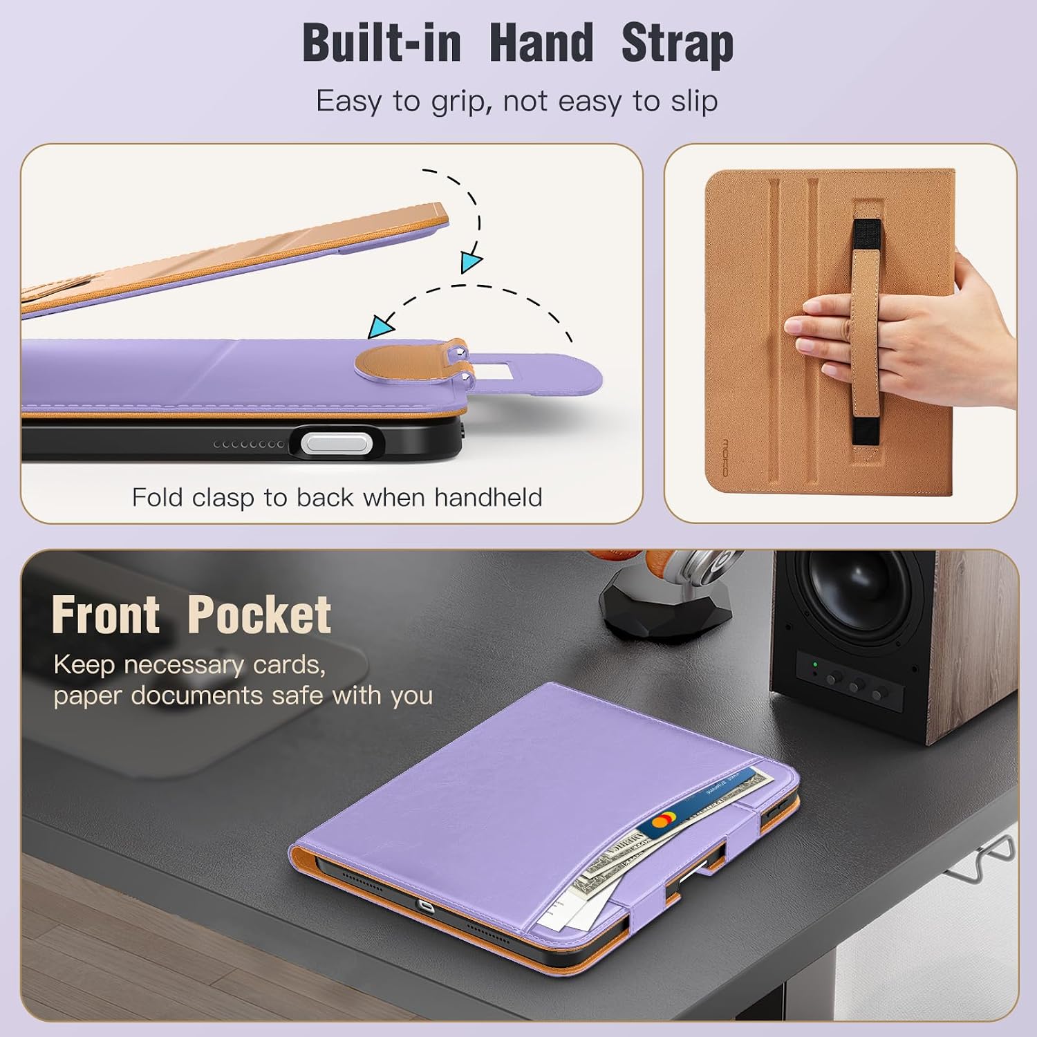 MoKo for iPad A16 Case 11-inch, iPad 11th/10th Generation Case (2025/2022) with Pencil Holder & Pocket, Premium PU Leather Folio Stand Cover, Multiple Viewing Angles, Light Purple