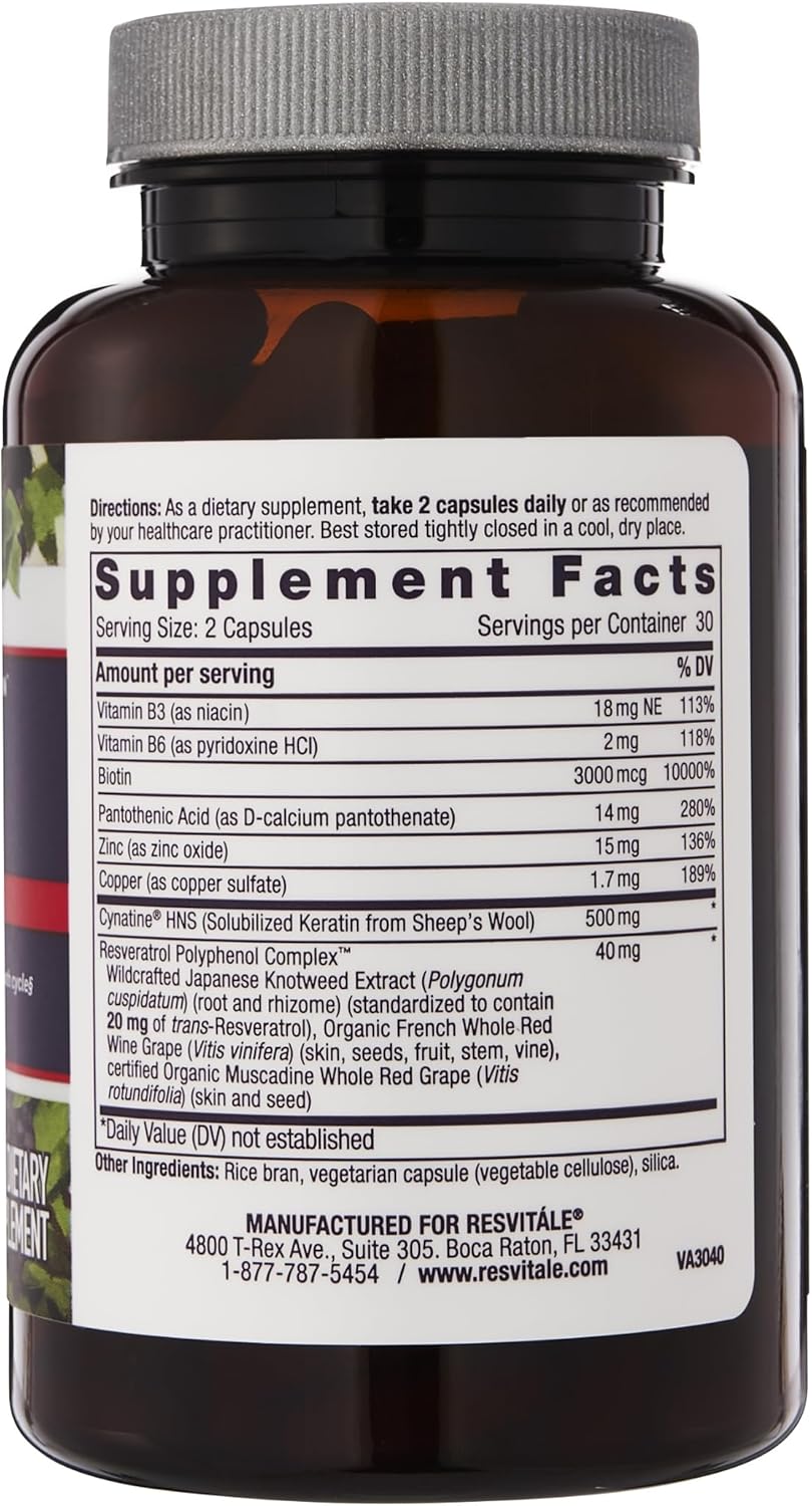 ResVitále Keratin Hair Enhance con biotina y resveratrol 60 Cápsulas