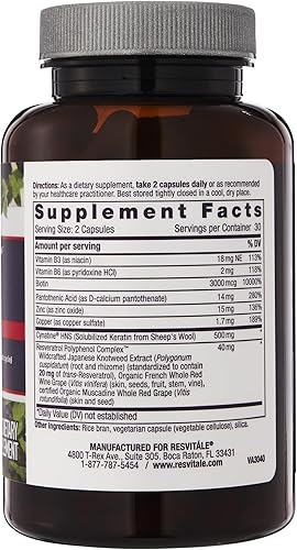 Miniatura 2 de ResVitále Queratin Hair Enhance con biotina y resveratrol - 60 cápsulas