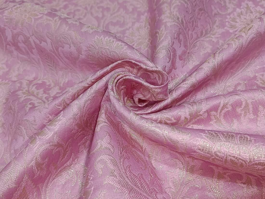 Tissu brocart rose au jacquard doré BRO828 idéal pour robe de mariée - 4