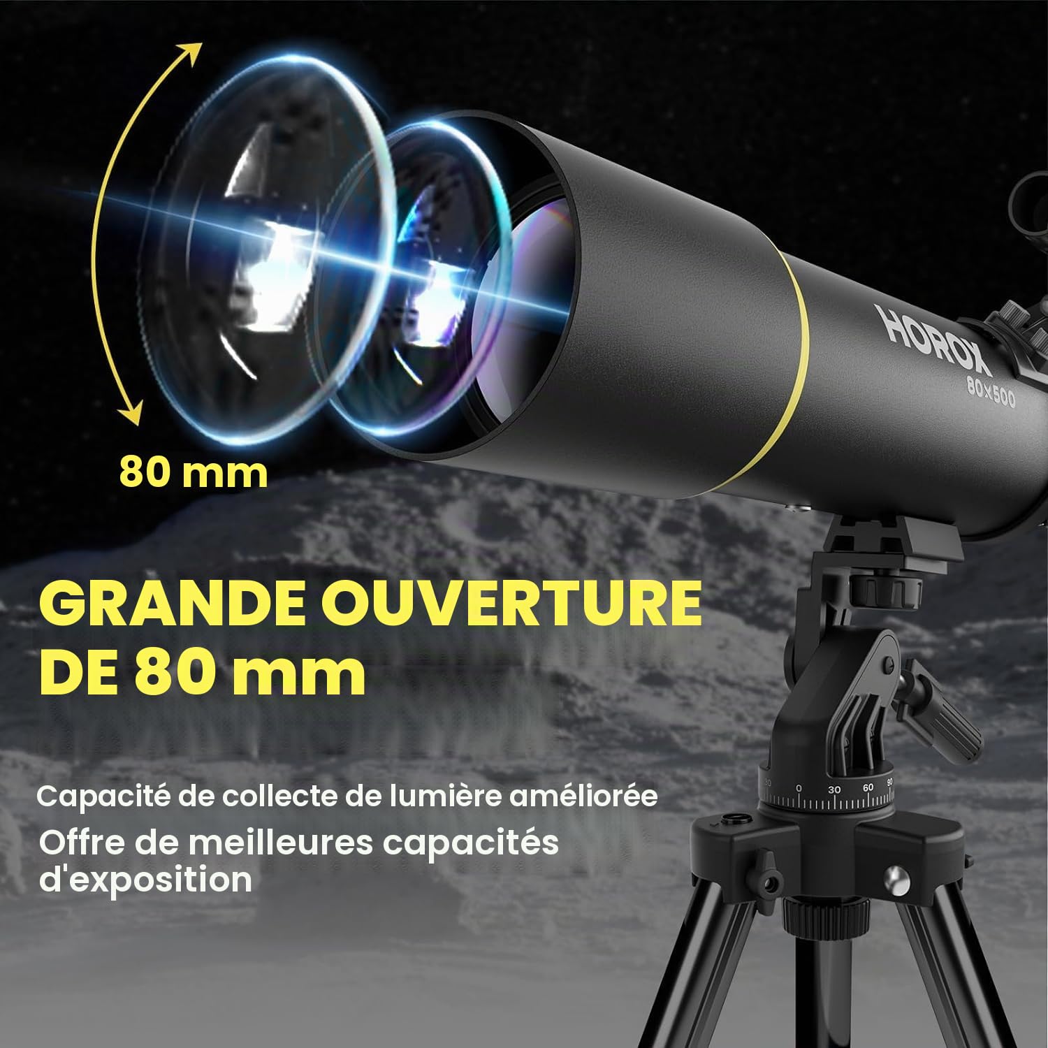 Télescope réfracteur avec ouverture de 80 mm et 500 mm pour adultes, télescope pour enfants débutants avec trépied professionnel et adaptateur de téléphone, sac à dos télescopes portables