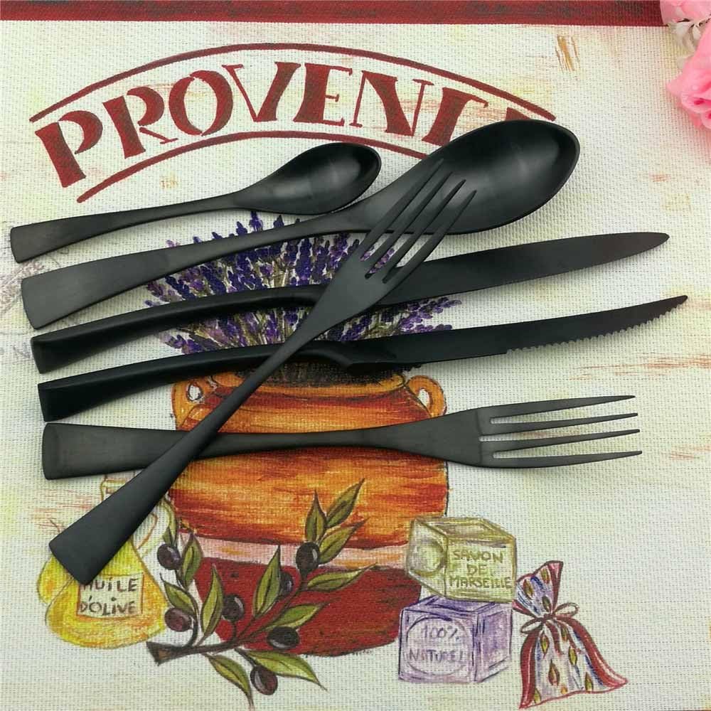 18/10 Stainless Steel Matte Flatware Silverware Set, Black Utensils Set Service for 4 (28-Piece)
