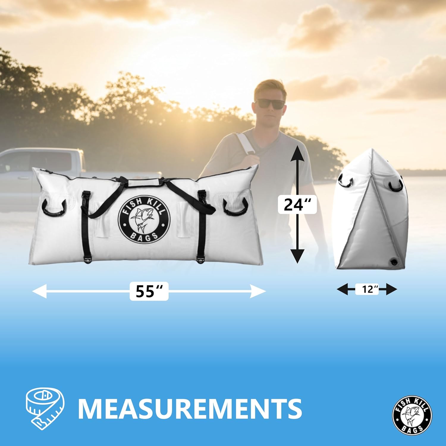 Gusseted Insulated Fish Cooler - Zipper Waterproof Nylon Bag - Portable and Leakproof With Heavy Duty Handles for Travel, Outdoor, Fishing