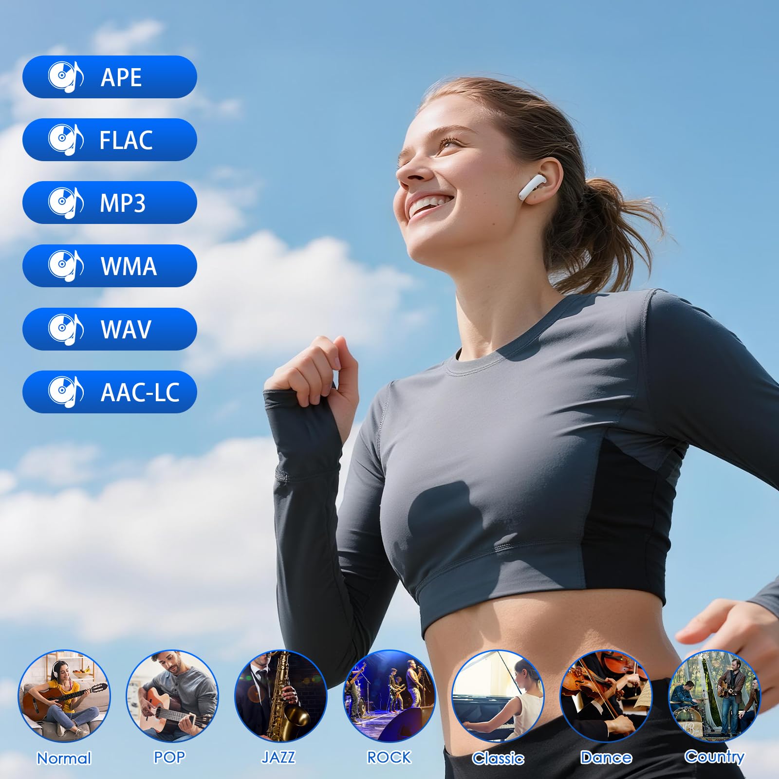 Gueray Lettore MP3 Bluetooth 64GB - Lettore Musicale Digitale Portatile con Clip, Audio HiFi, Radio FM Integrata, Altoparlante, Registratore Vocale e Supporto Scheda TF