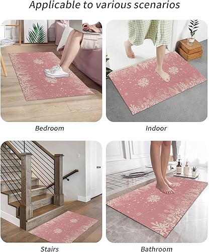 Miniatura 6 de IndoorOutdoor Door Mat Welcome Mats - Non-Slip Rubber Entryway Mats for Home High Traffic Area - Christmas Snowflake Plant Texture Pink, 18x30 Inch