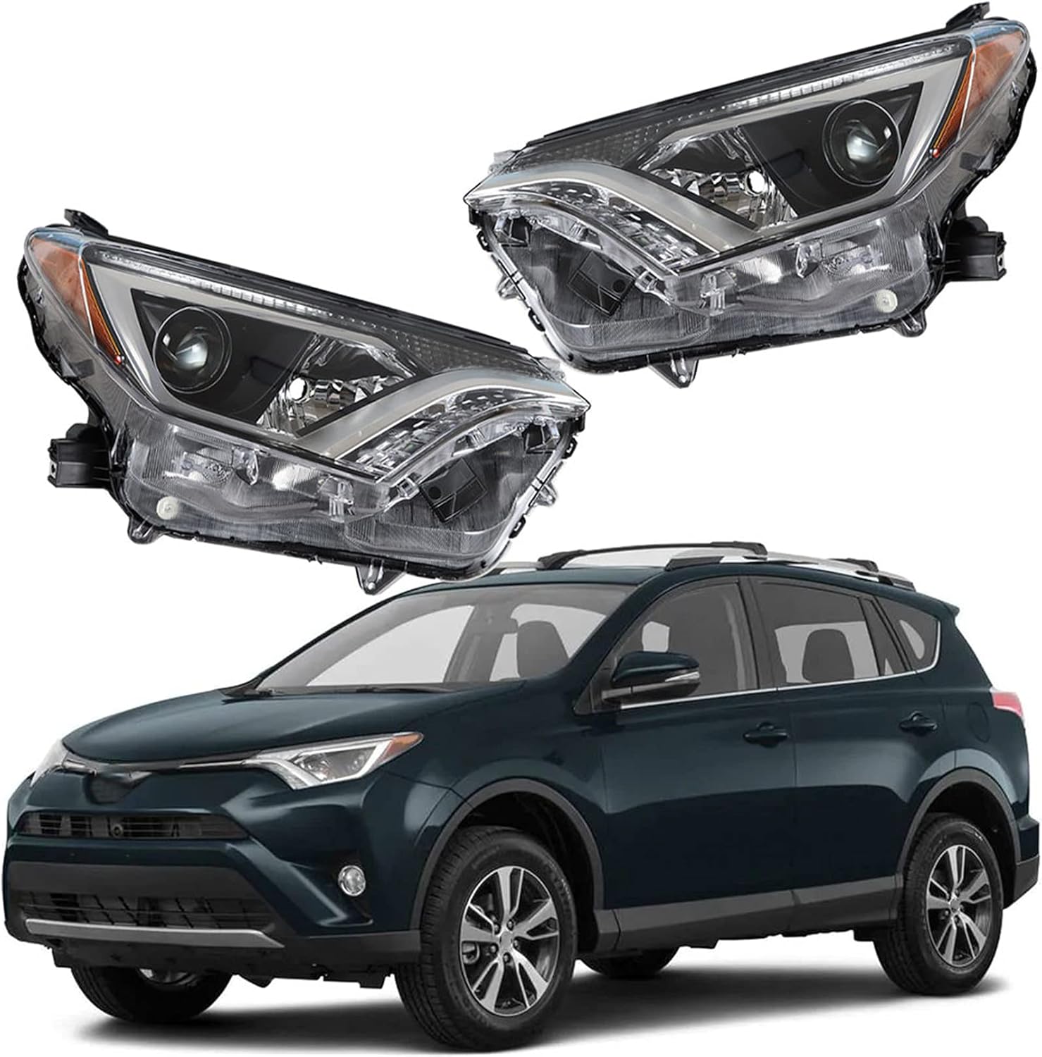 LABLT Headlights Replacement for 2016 2017 2018 RAV4 Tube Bar Halogen Projector Headlights Pair Left+Right Side(Passenger Driver Side)
