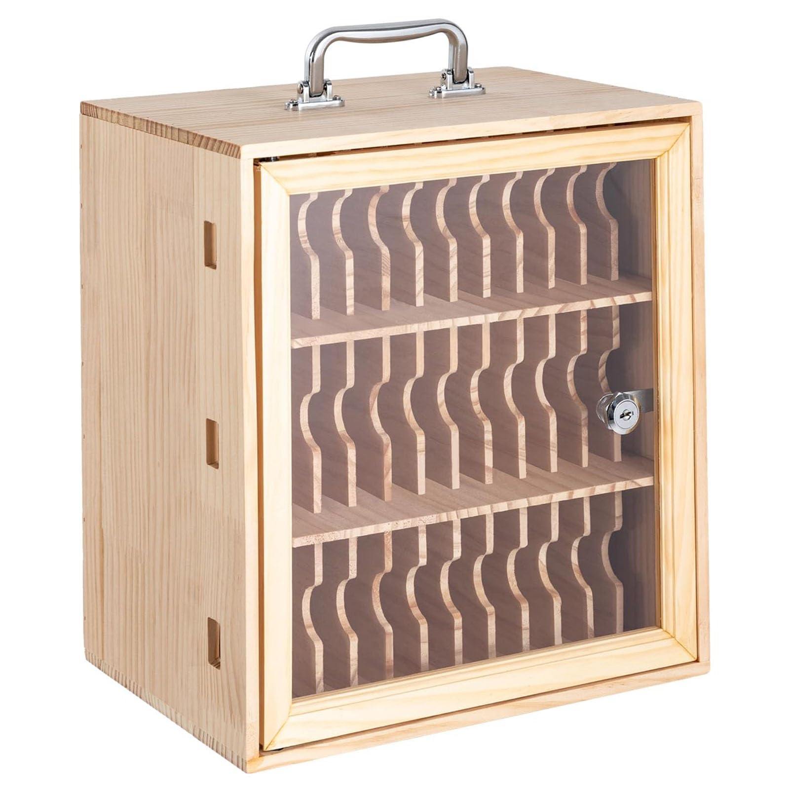 Caja de madera para guardar celulares en el aula y mantener el orden en la escuela