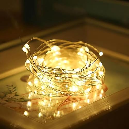 Miniatura 7 de Paquete de 7 guirnaldas de luces LED a pilas con temporizador, 3M 30 luces LED de luciérnaga de alambre de cobre, mini luces parpadeantes, para