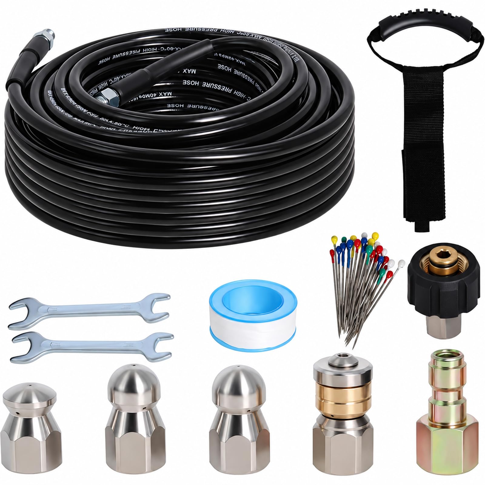 50FT 1/4-In Sewer Jetter Kit, 5800 PSI Pressure Washer Drain Cleaner Hose