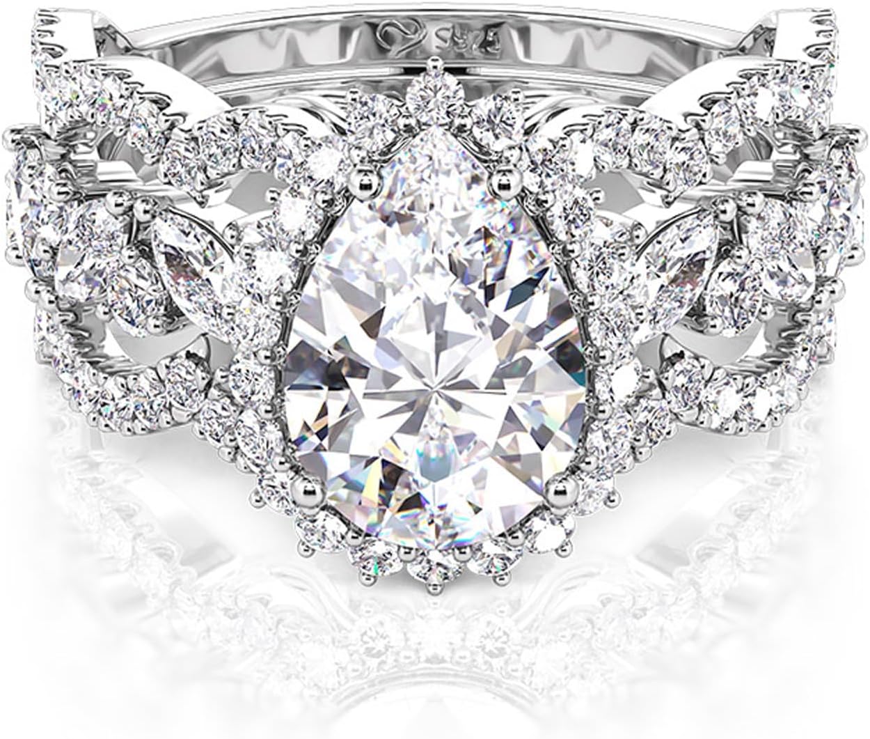 Jeulia 2PCS Interchangeable Wedding Ring Set for Women Sterling Silver 3.2CT Pear Cut Bridal Ring Set with Eternity Band Romantic Anniversary Promise Gift with Jewelry Box