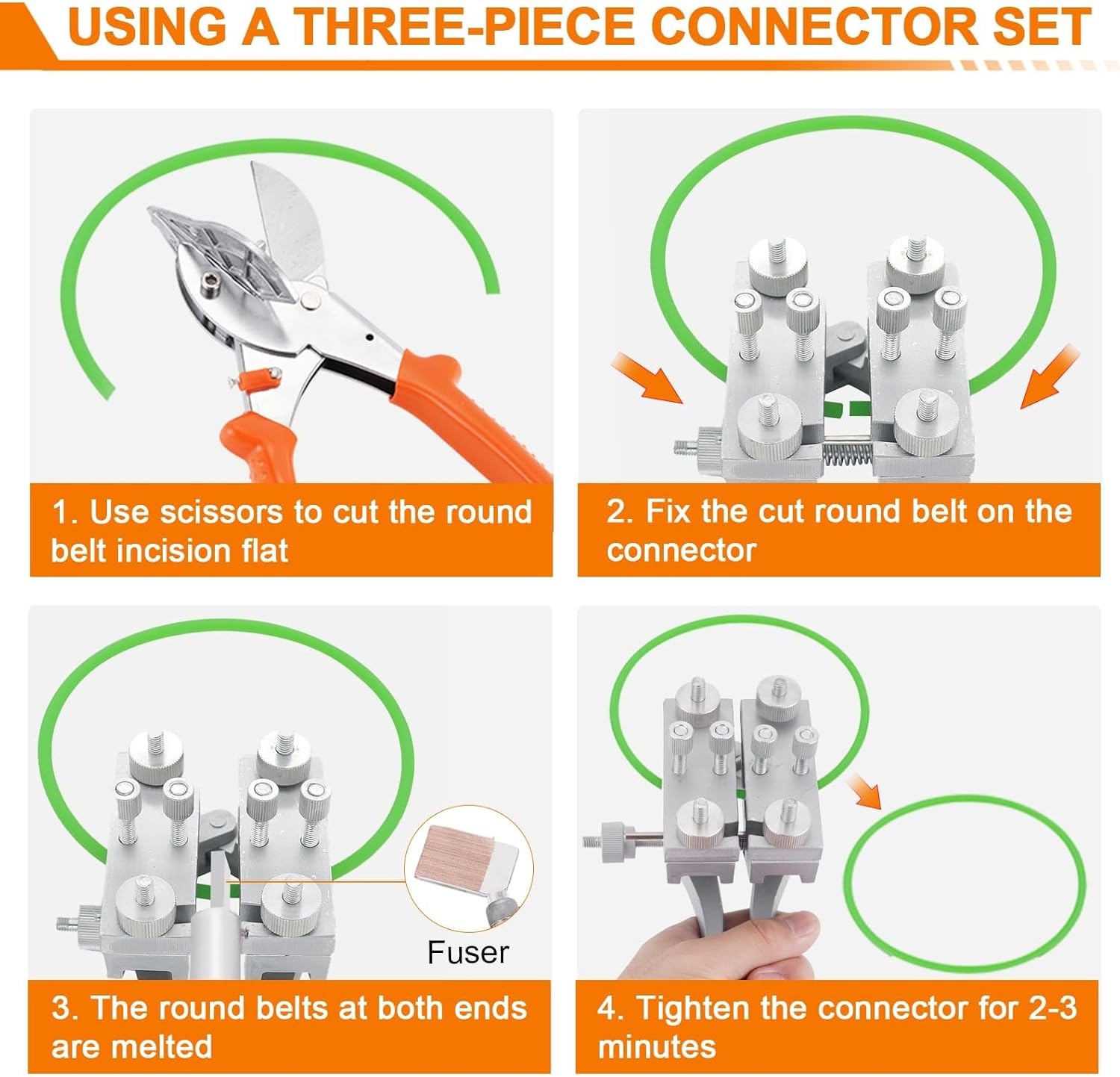 PU Round Belt Welding Machine Kit, Hot Melt Connector with Electric Soldering Iron, Clamp, and Scissors, Temperature Adjustable for V-Belts