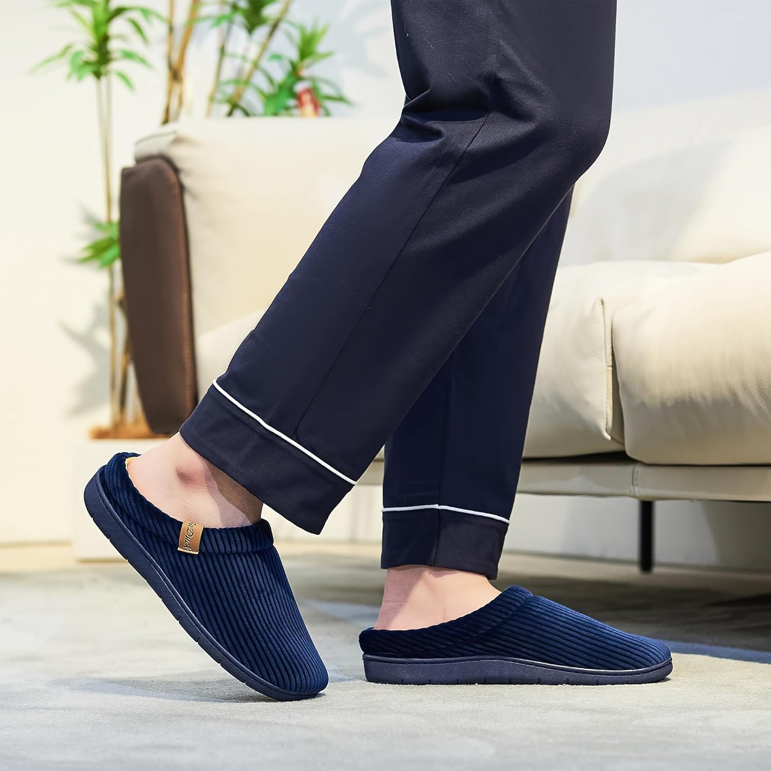 Men's Two-Tone Slippers with Arch Support Slip-On Warm House Shoes Cozy Memory Foam Indoor/Outdoor Breathable Slipper - Image 8