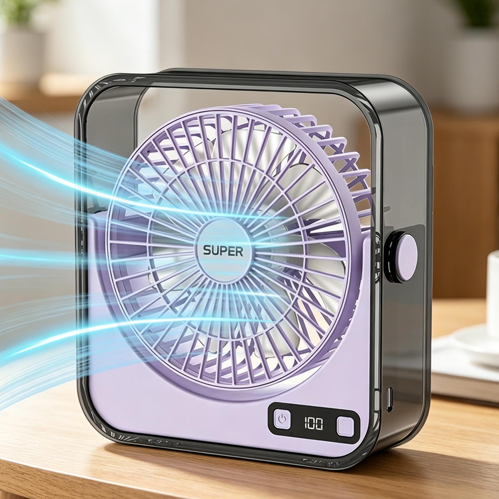 Ventilatore Da Scrivania Per Ufficio Portatile Ricaricabile A Basso Rumore | Ventilatore Silenzioso da Scrivania per Casa Camera da Tavolo Bancone Viaggio Campeggio Bagno Esterno Palestra