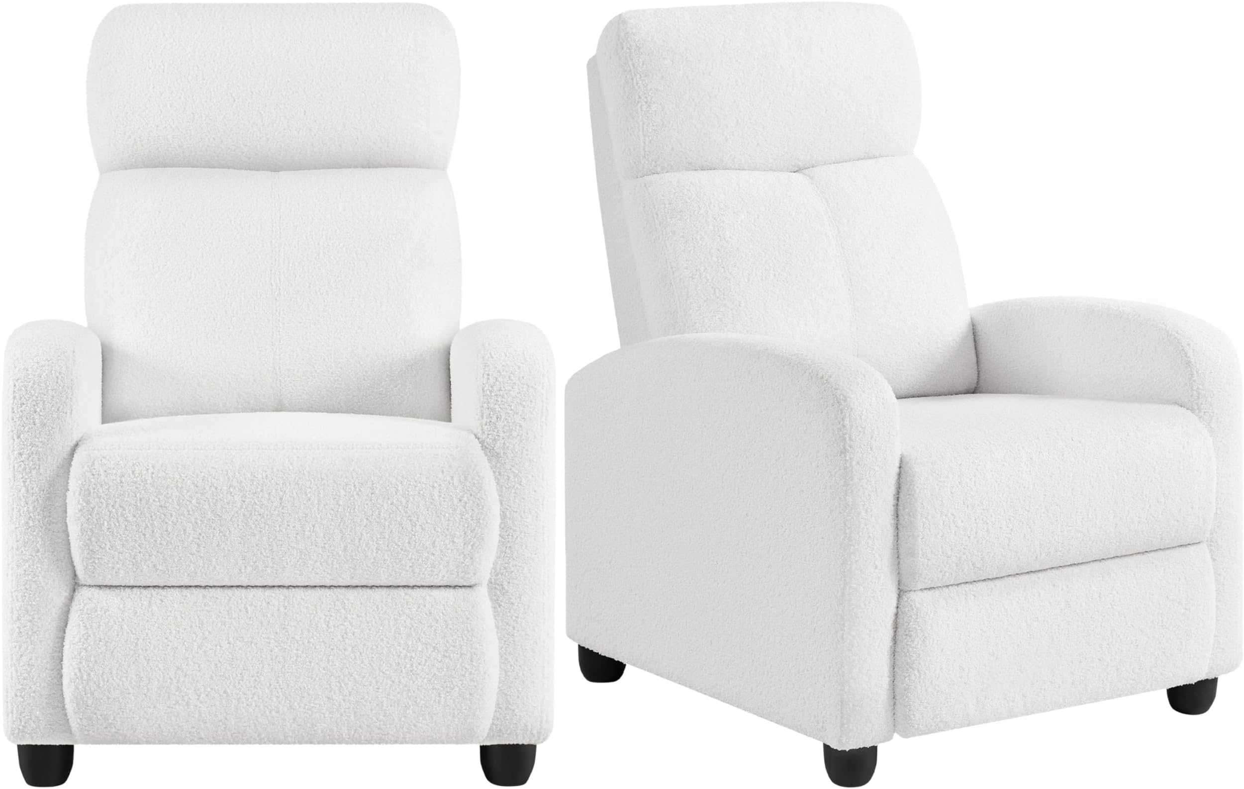 Yaheetech 2-Seat Boucle Pushback Recliner Chair Living Room Chair with Thick Seat Cushion and Backrest Reclining Chair for Living Room White