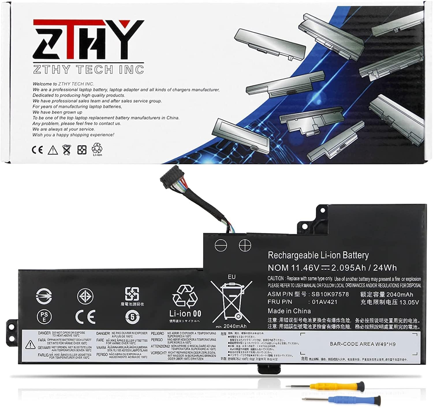 ZTHY 01AV421 01AV419 01AV420 01AV489 Laptop Battery Replacement for Lenovo ThinkPad T470 A475 T480 A485 TP25 Series SB10K97578 SB10K97576 SB10K97577 11.46V 24Wh 2095mAh 3-Cell