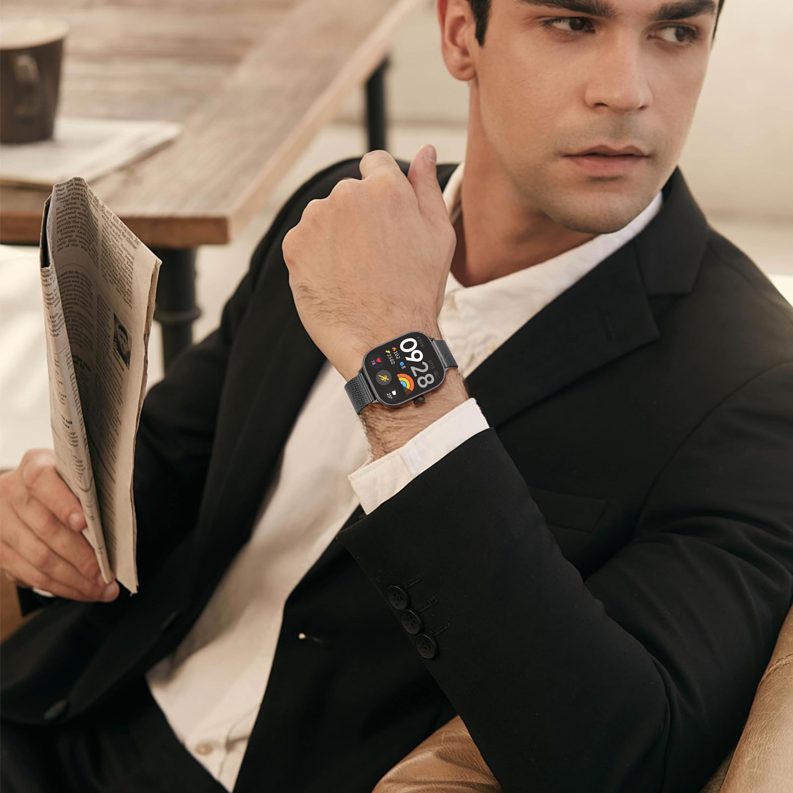BDIG Métal Bracelet Compatible avec Xiaomi Redmi Watch 6/5/4, Bracelet en Acier Inoxydable Remplacement Compatible pour Xiaomi Mi Band 10 Pro/9 Pro/8 Pro Noir