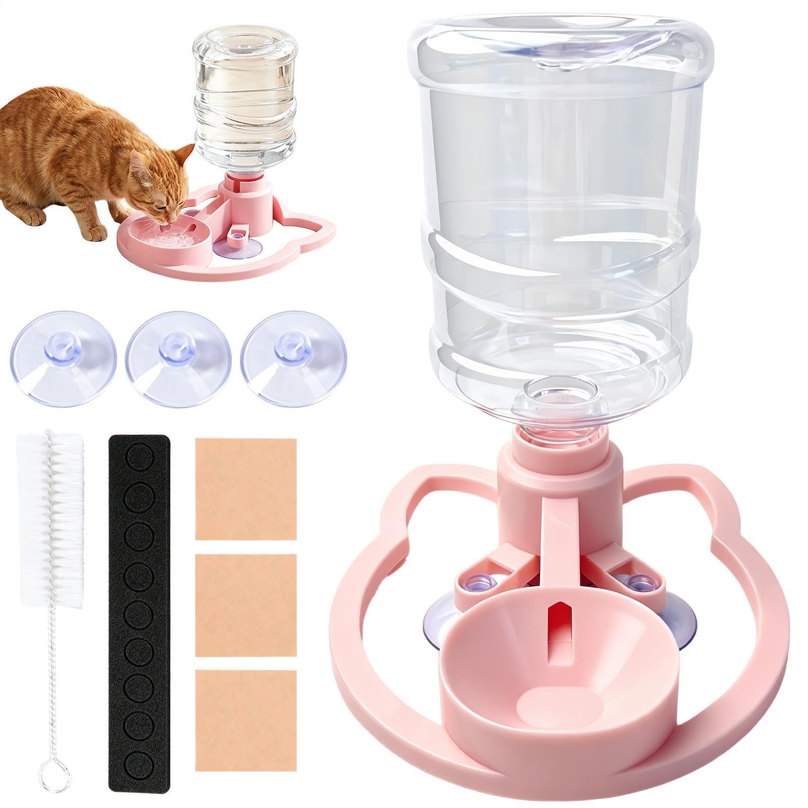 Bebedero De Gatos Fuente Automática Antivuelco con Ventosas | Dispensador automático de agua para gatos con botella 630 ml , cachorros, perros pequeños, balcón, exterior,