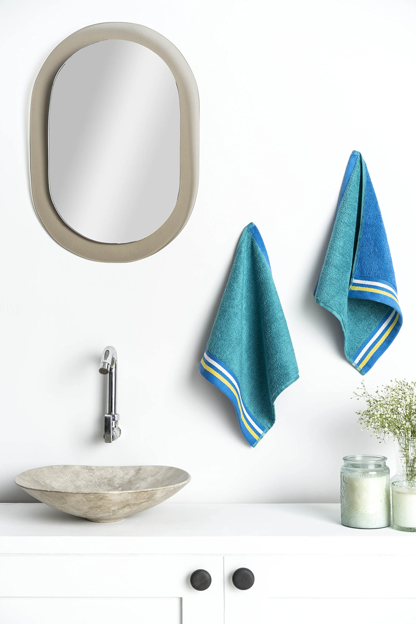 DDECOR - Pack of 2 Imperial Tile Cotton Reversible 500GSM Face Towel, Teal Blue/Nvay Blue-image-44
