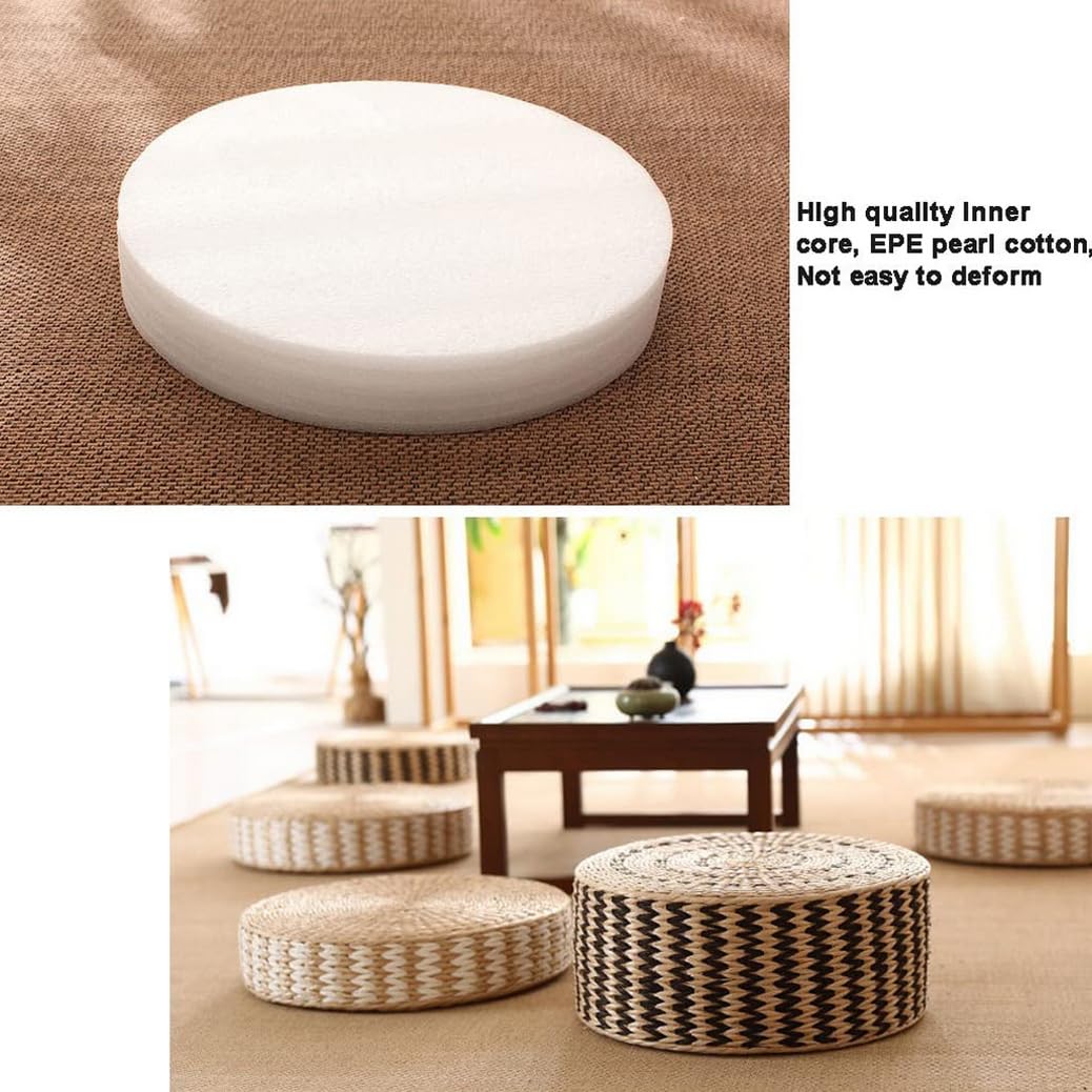 Cojín redondo tejido a mano para meditación, cojín de paja para tatami, yoga, cojín de suelo, transpirable, tatami japonés, 50 x 20 cm