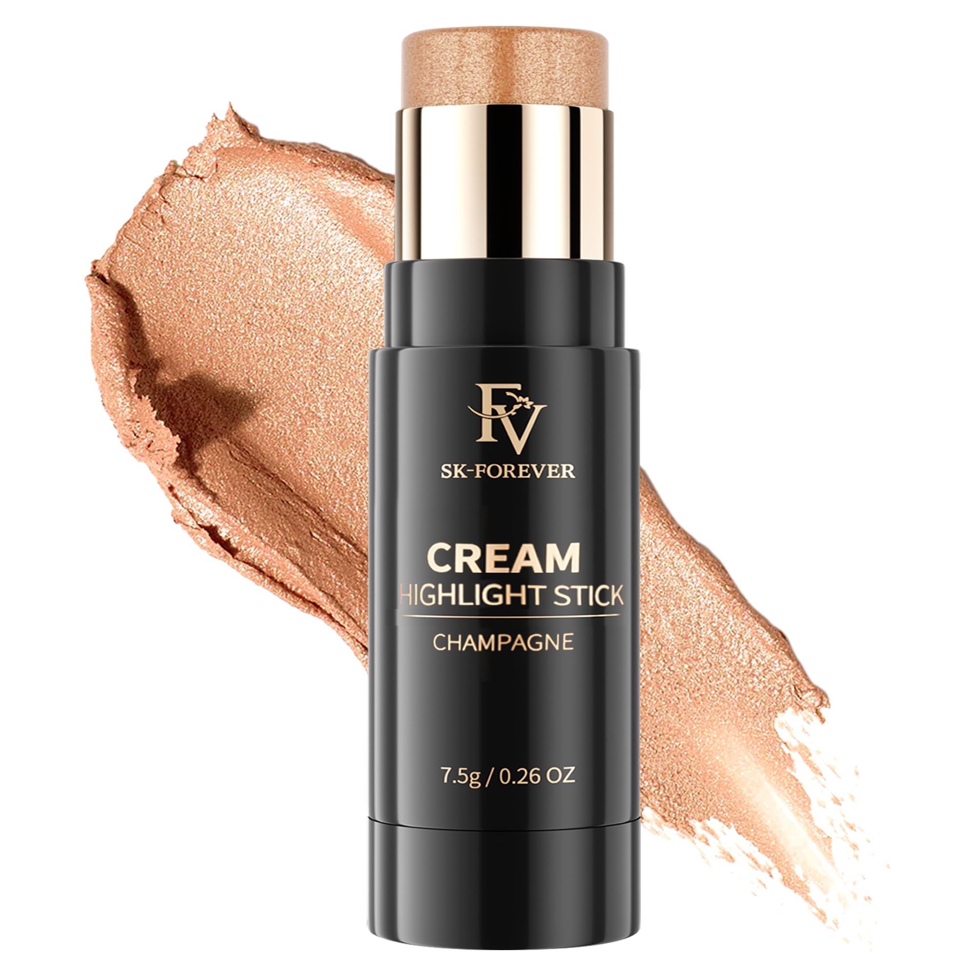 Cream Highlighter Stick, Blendable & Long Lasting Highlight Stick with Natural Finish, Shimmer Face Highlighter Makeup for Glowing Skin & Eyeshadow, Cruelty-free, 03 Champagne