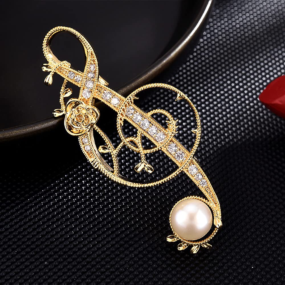 Spilla a Forma di Nota Musicale, Elegante e alla Moda per Donna, con Perla d'Acqua Dolce.