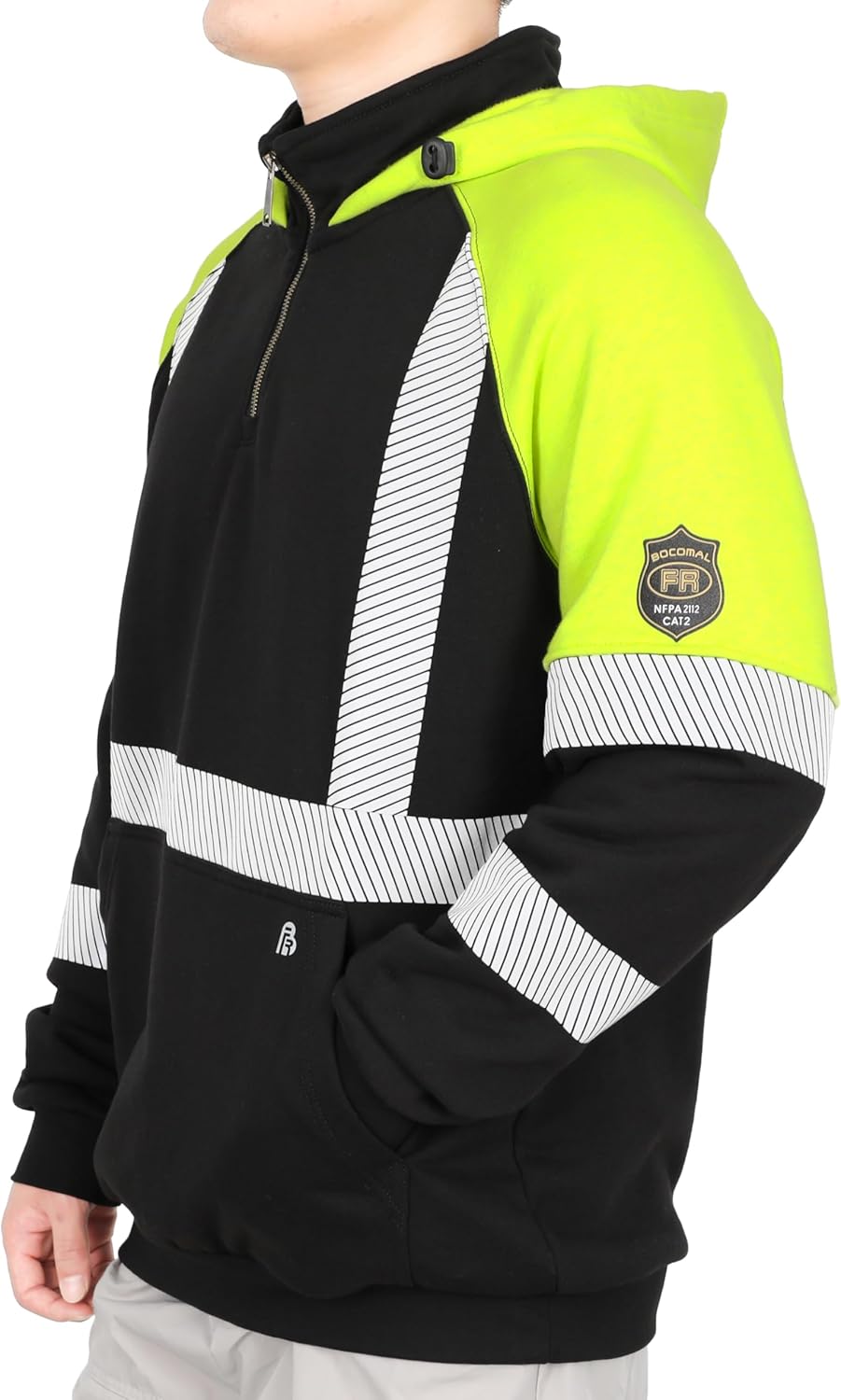 BOCOMAL FR Hoodies Hi-Vis 12oz Heavyweight Cotton Fleece 1/4 Zipper Mockneck Reflective Flame Resistant Sweatshirts - Image 7