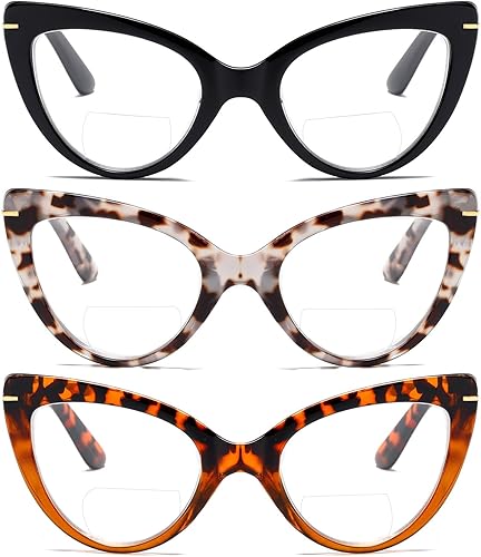 Miniatura 8 de prtcslwd Paquete de 3 lentes de lectura bifocales de ojo de gato para mujer, de gran tamaño, bloqueo de luz azul, lectores de computadora