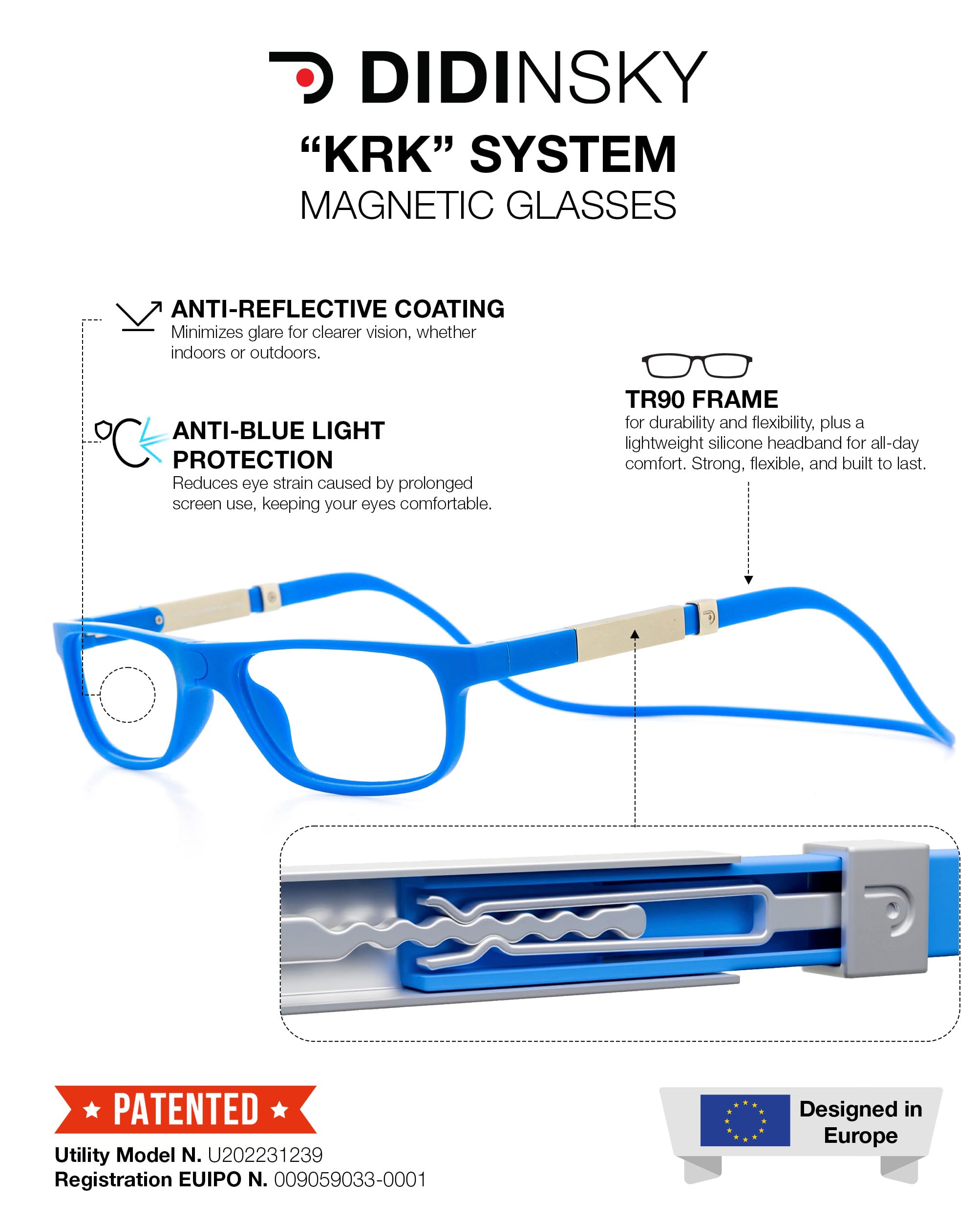 DIDINSKY Krik Occhiali da Lettura Magnetici, Anti Luce Blu | Chiusura magnetica frontale · Per leggere da vicino · Anti luce blu · Ingrandimento +1.0 a +3.0 · Custodia inclusa