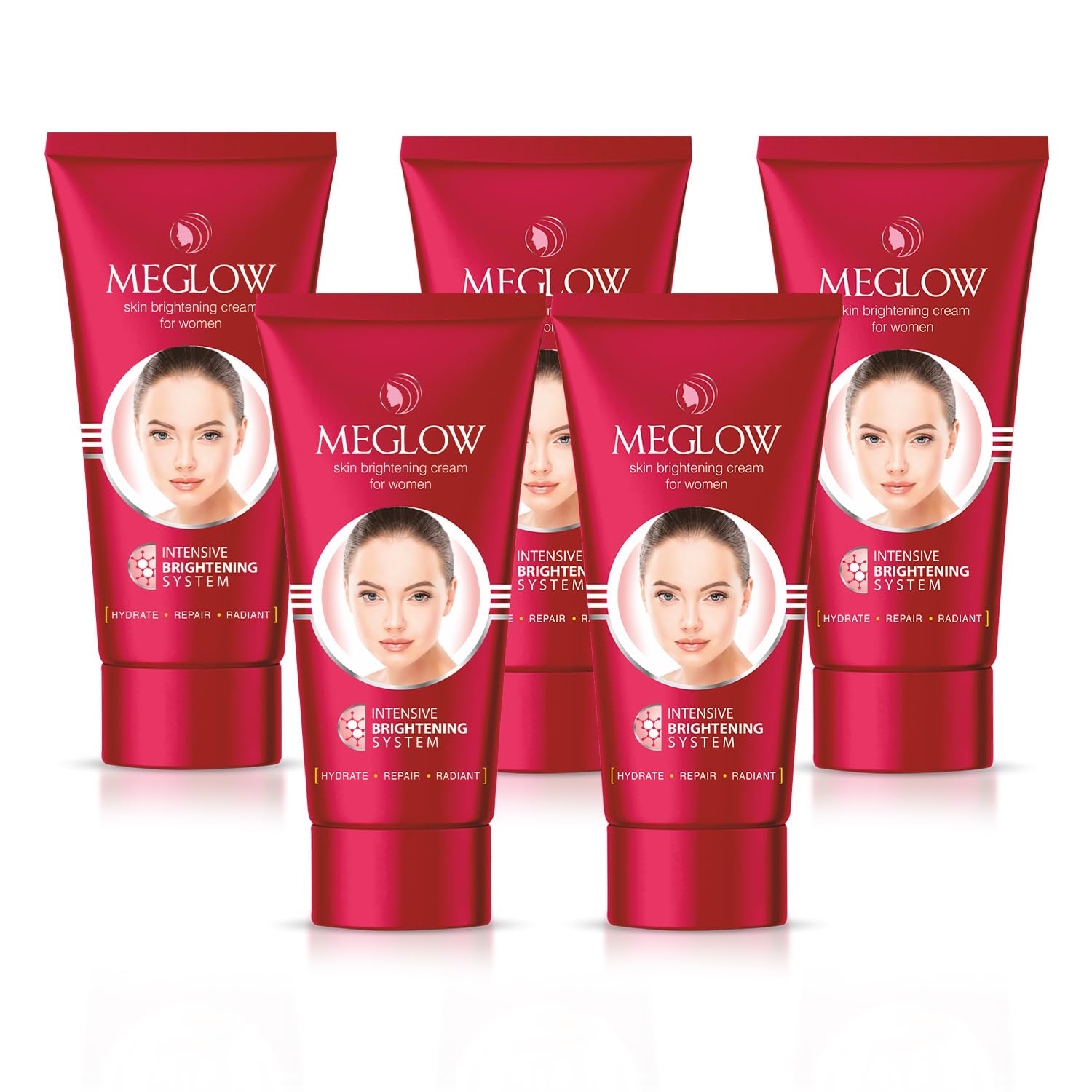 Meglow by Leeford | Skin Brightening Moisturizer Cream for Women| Hydrates, Repairs, Radiates | Reduces Dark Spots, Melanin, Melasma | Prevents Pigmentation | Even Tone Pack of 5 (30g each)