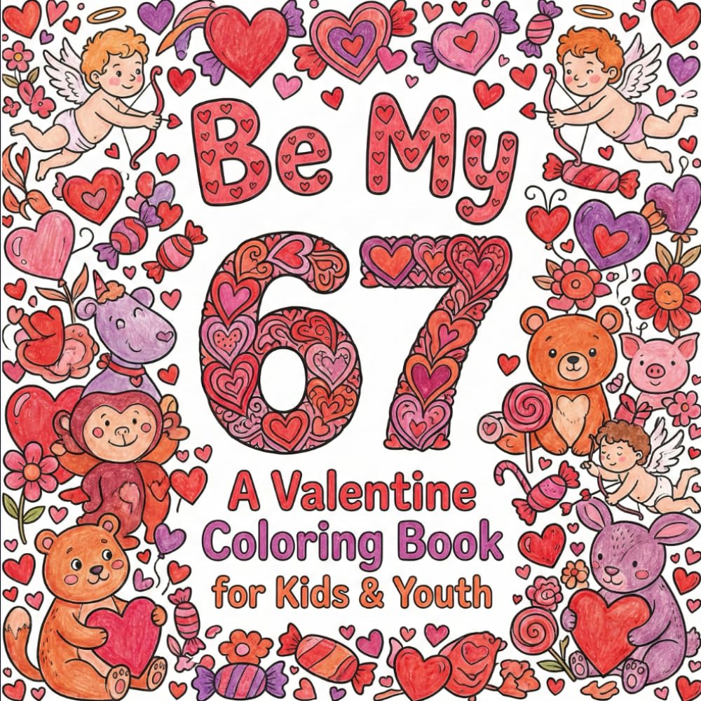 Be My 67 Meme Valentine's Day Coloring Book For Kids: A Cute Valentine’s Day With Six Seven Meme Coloring Book with Simple Kawaii Designs for All Ages (The 67 Valentine Coloring Books Series)