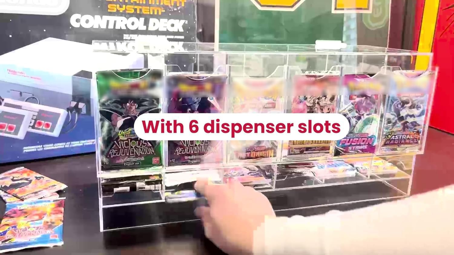 EVORETRO Booster Pack Dispenser 6-Slot Acrylic TCG Display Case – Card Dispenser & Card Pack Dispenser Compatible with Pokémon, MTG, Lorcana, Yu-Gi-Oh, One Piece