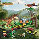 HOGOKIDS Zestaw zabawek do budowy kolejki górskiej z czterema dinozaurami, park przygodowy dla dorosłych, chłopców i dziewcząt w wieku 6-12 lat