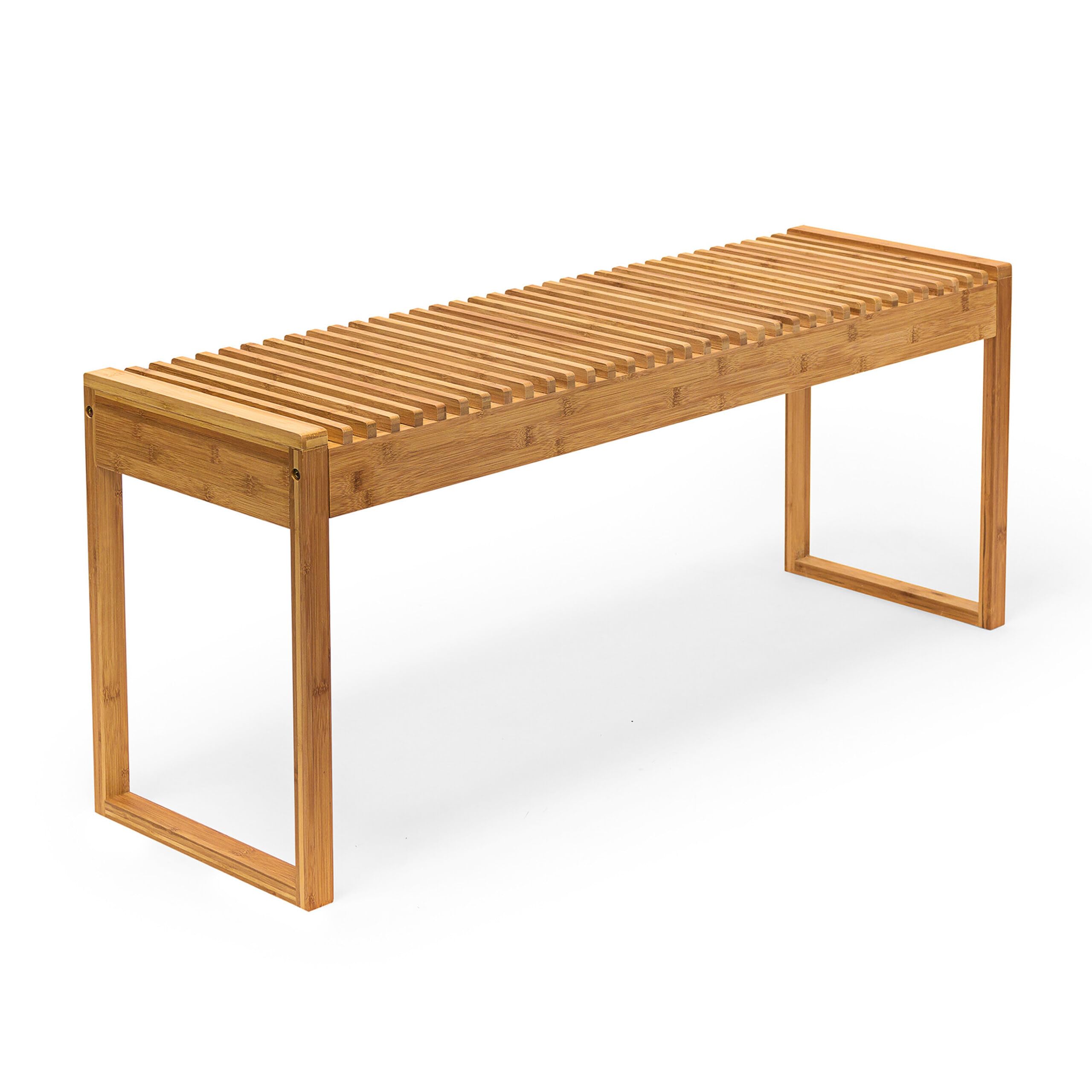 Relaxdays Ławka z drewna bambusowego ok. 47 x 120 x 33 cm, stabilna i pojemna ławka ogrodowa, jako ławka do przedpokoju z miejscem dla 3-4 osób, z bambusa na taras, balkon, kolor naturalny