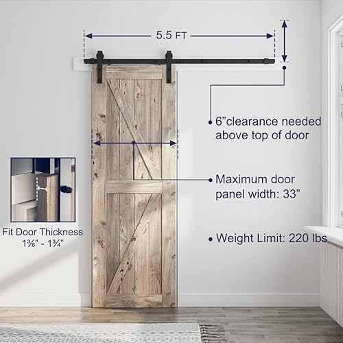 Miniatura 3 de SMARTSTANDARD Kit de herrajes para puerta corrediza de granero resistente de 5.5 pies, suave y silencioso, incluye instalación detallada (colgador