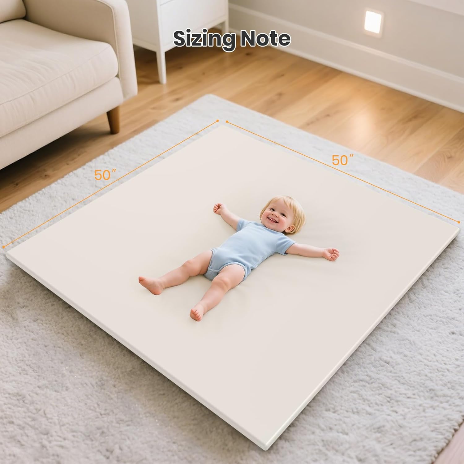 Baby Play Mats for Floor, 50x50 Extra Thick & Super Soft Play Mat for Floor, Toddlers & Baby Play Mat, Waterproof Non-Slip Play mat, Stylish Breathable Easy to Clean Playmat - Beige