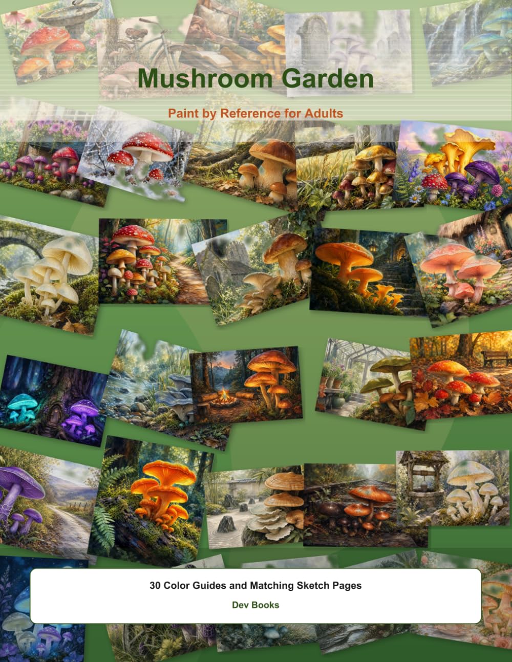 Mushroom Garden: Paint by Reference for Adults - 30 Cottagecore Scenes with Scene Notes, Painting Notes, Color Guides & Sketch Pages