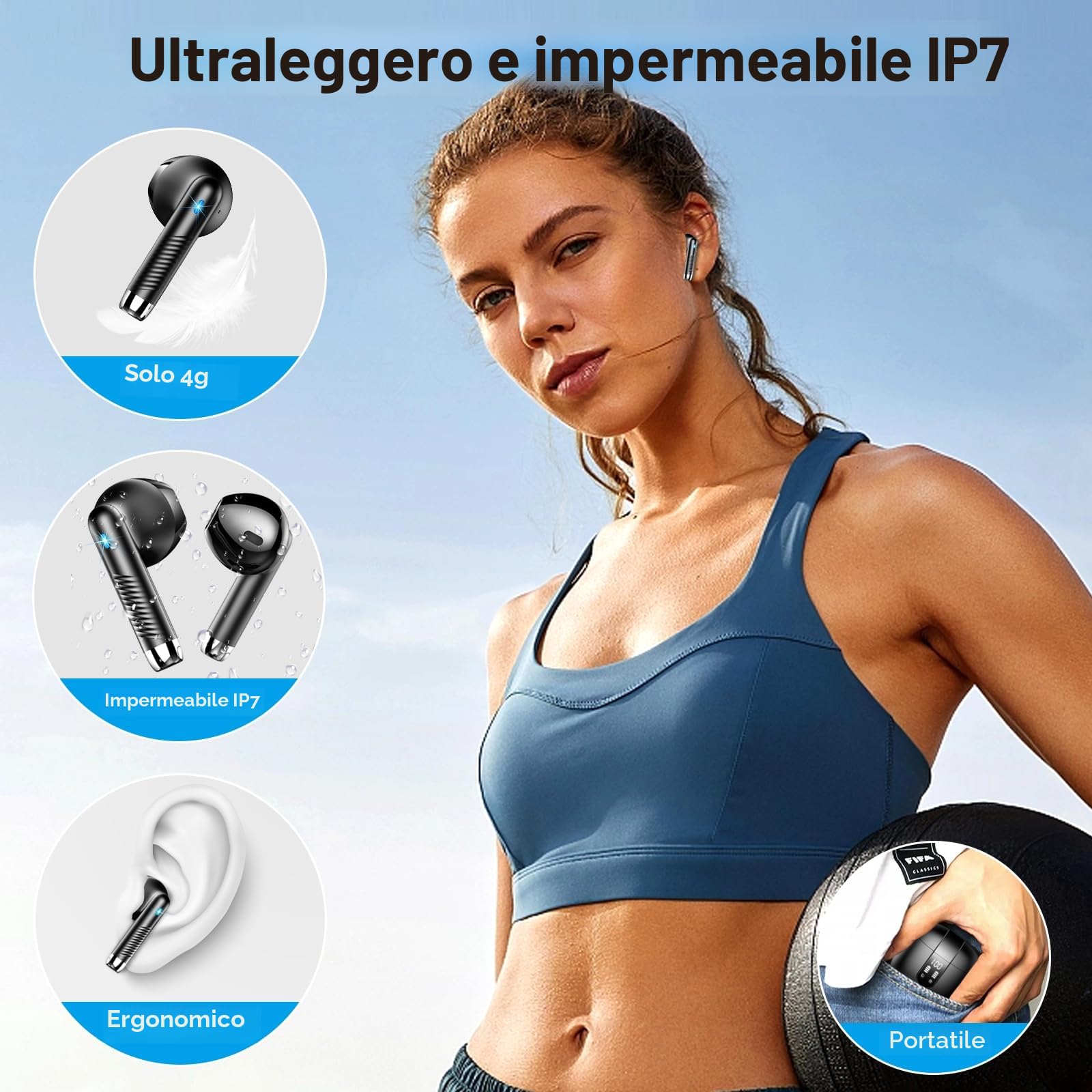 Wasart Cuffie Bluetooth, Auricolari Bluetooth 5.3 con 4 Mic, Cuffie in Ear Wireless con HiFi Stereo USB C, 48 Ore di Riproduzione, Display LED, IPX7 Impermeabile, Cuffie Senza Fili per Android iOS