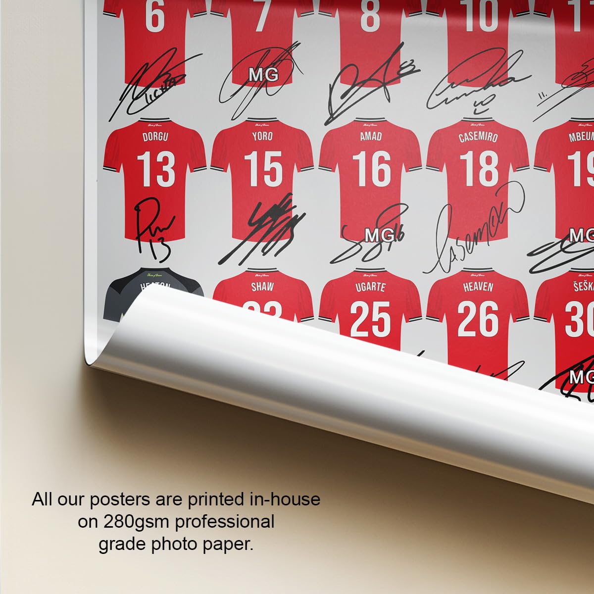 Poster Autografato Manchester United 2024 - Edizione Limitata E Numerata, Regalo Perfetto Per I Tifosi (Cornice Inclusa, A4)