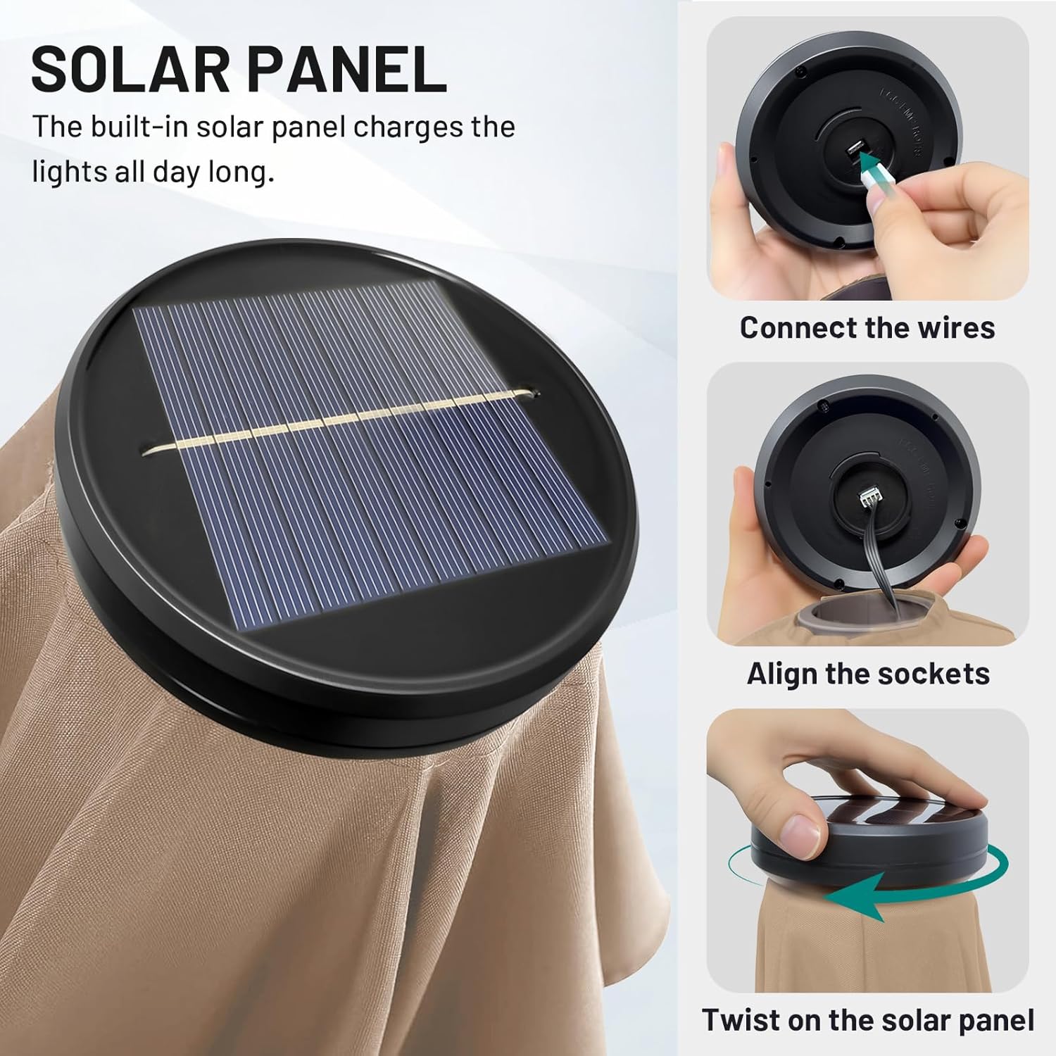 AreShark 9FT Patio Umbrella with Solar Lights, 32 Lighted Pool Umbrella w/Tilt and Crank, Outdoor Market Solar Umbrellas for Garden, Deck, Backyard, Pool and Beach, Beige