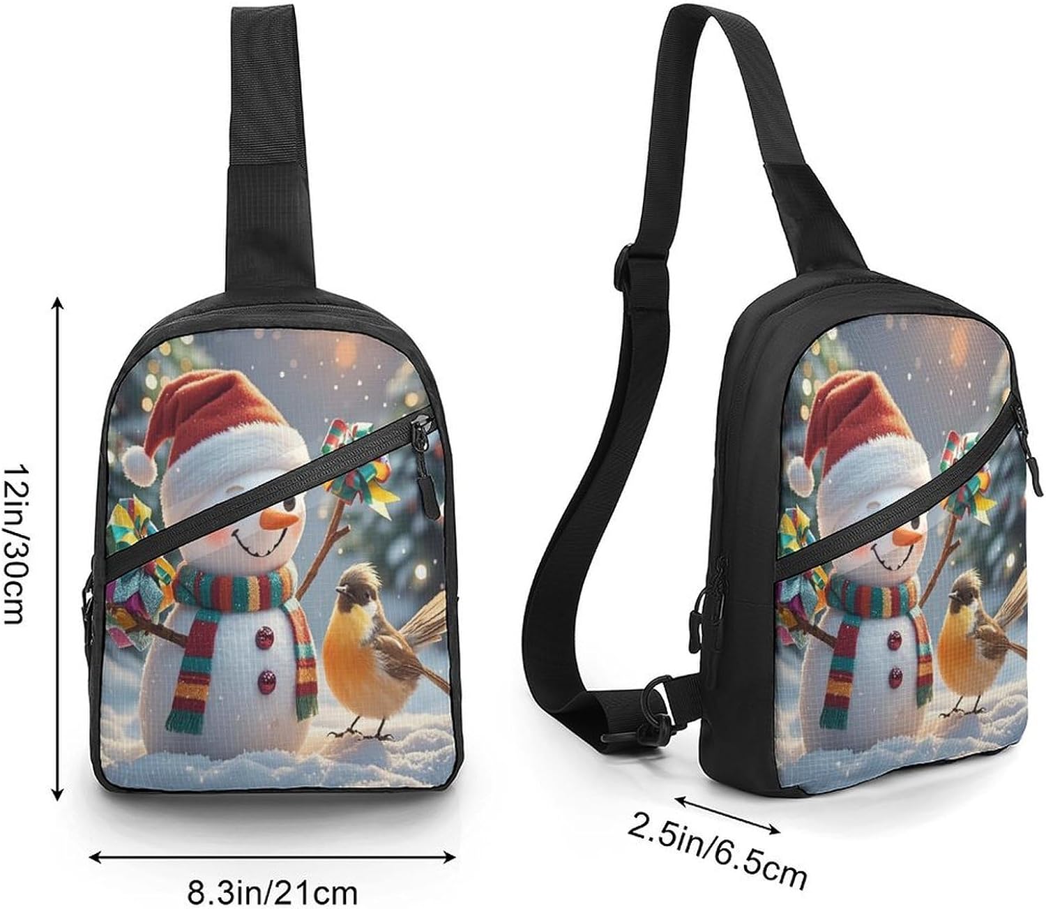 Merry Christmas Snow Man And Birds Crossbody Backpack Sling Bag