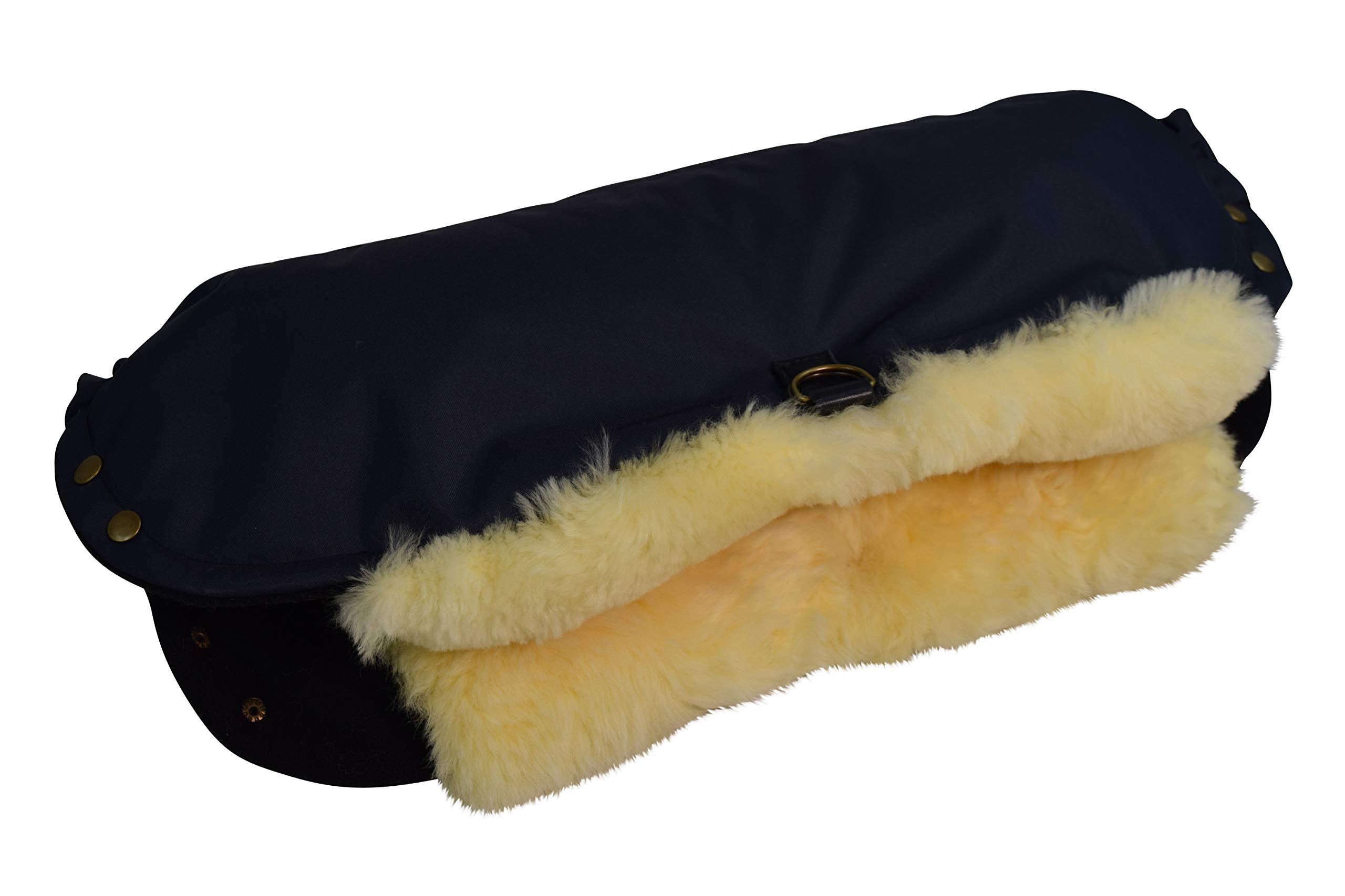 Naturasan Lammfell Handwärmer, warmer Kinderwagen Muff mit echt Lammfell Innenfutter, Muff, Kiwa, Buggy, Jogger, Radanhänger, warme Hände ohne Handschuhe, HW-02 (Navy)