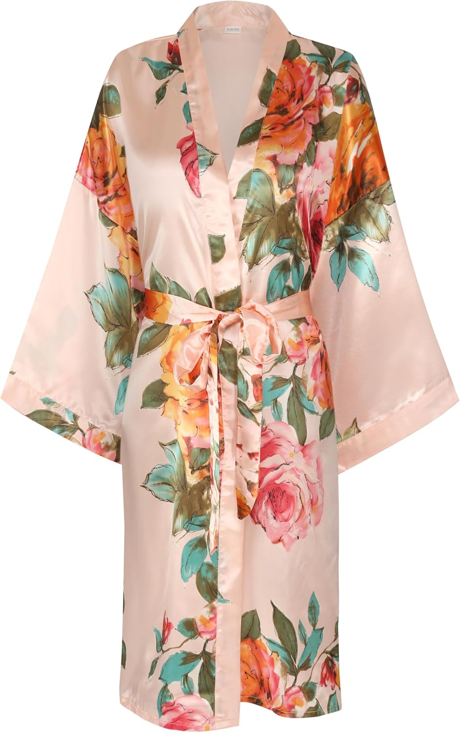 Women's Plus Size Floral Silky Robes Bride Bridesmaid Short Satin Bathrobe Kimono Loungewear Dressing Gown - Image 4