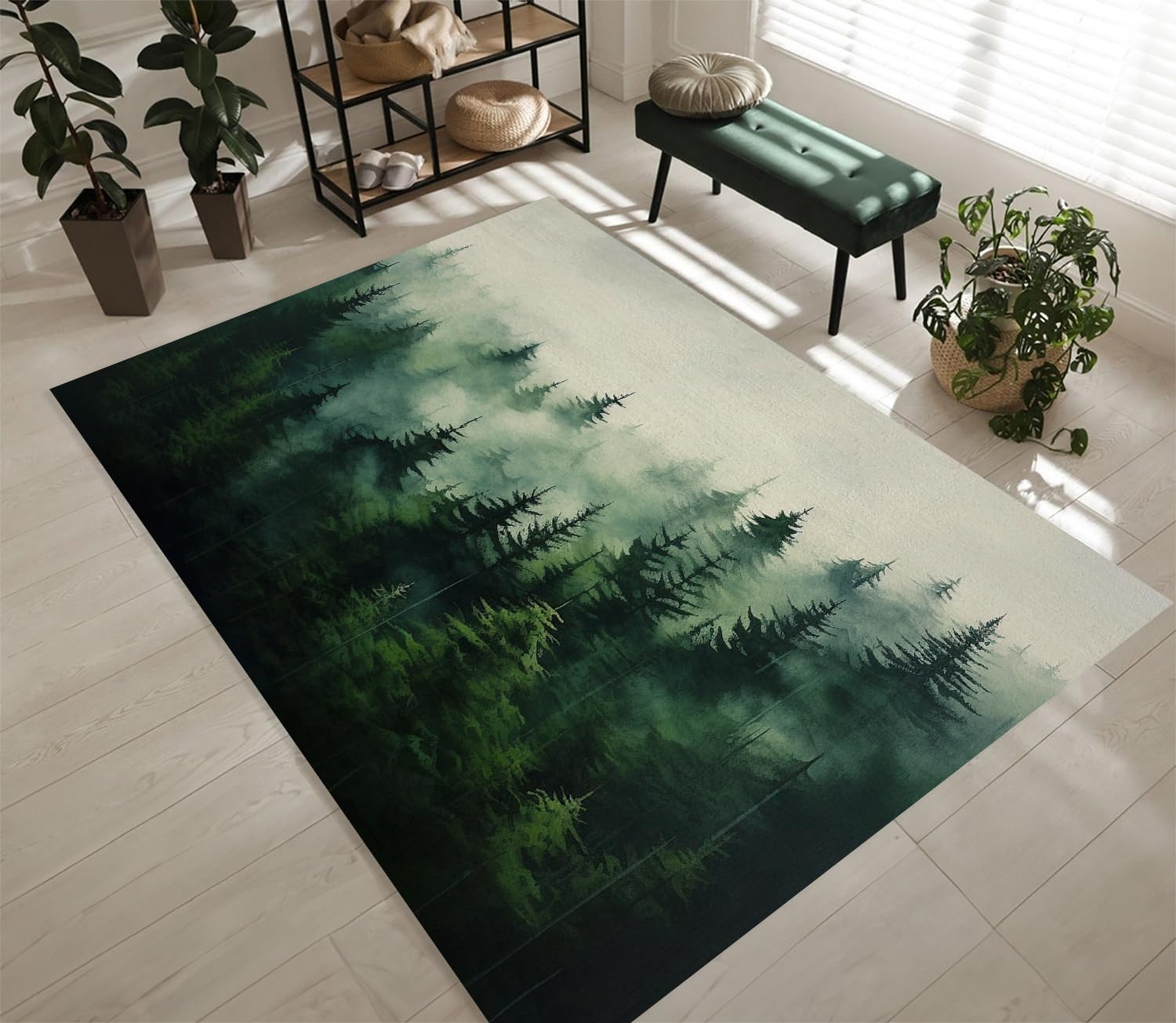 Tapis couloir lavable et antidérapant motif nuages brumeux 80x150cm doux