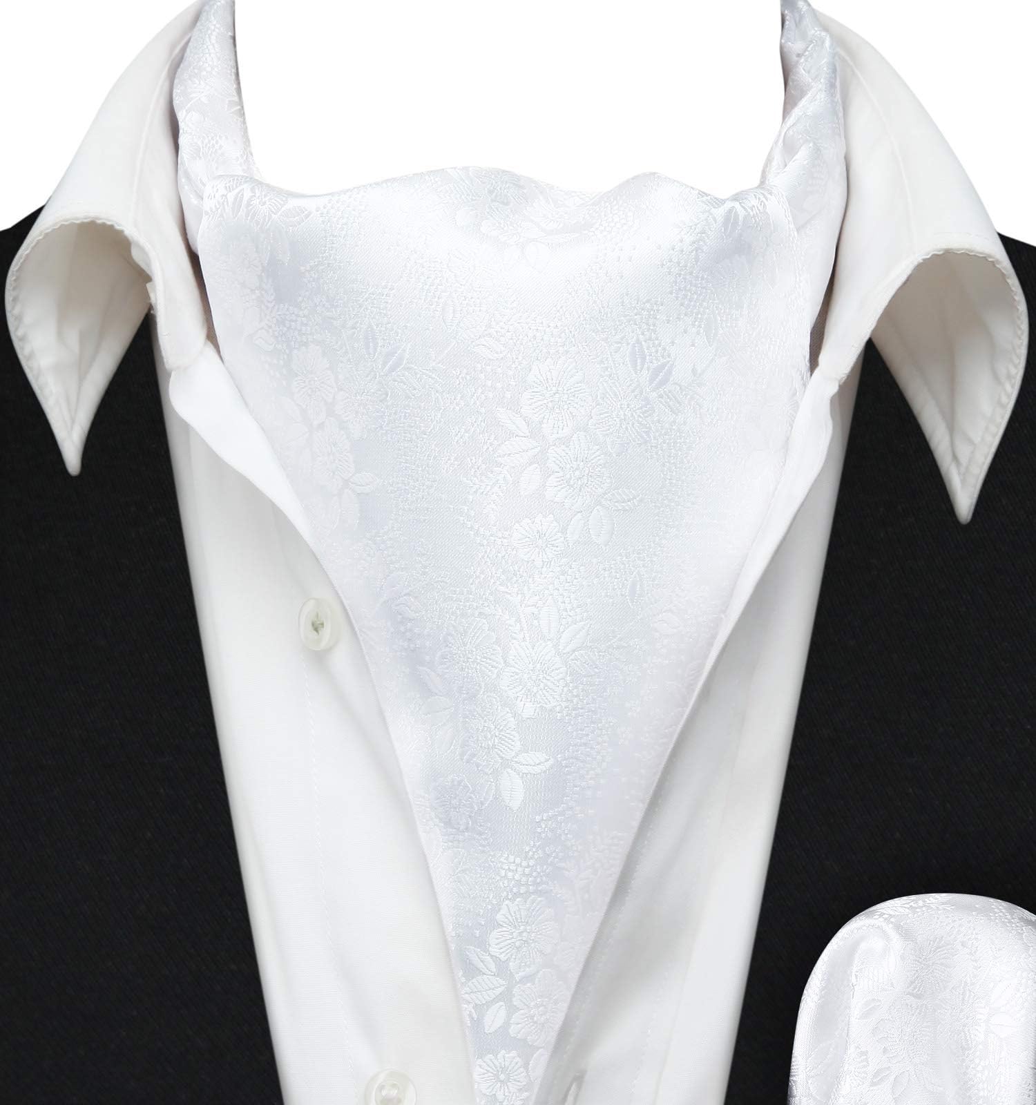 HISDERNCravat for Men Silk Paisley Mens Cravat and Pocket Square Set Polka Dot Ascot Tie and Handkerchief for Wedding Party Christmas