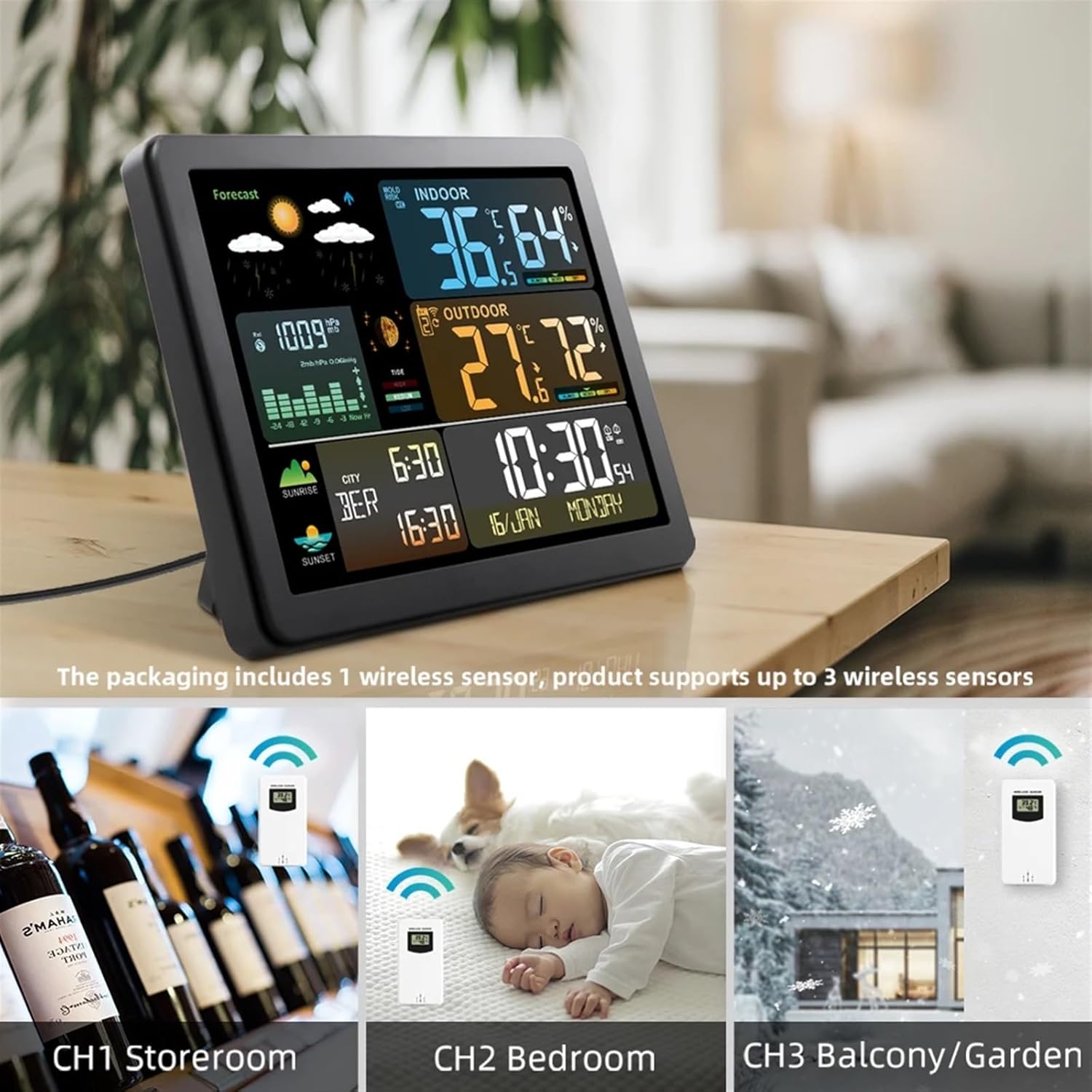 Weather Station Weather Station for Indoor Outdoor Digital Clock Thermometer Temperature Humidity Monitor with Weather Forecast with 1 Sensor,